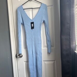 Fashion Nova Light Blue Long Sleeve Dress